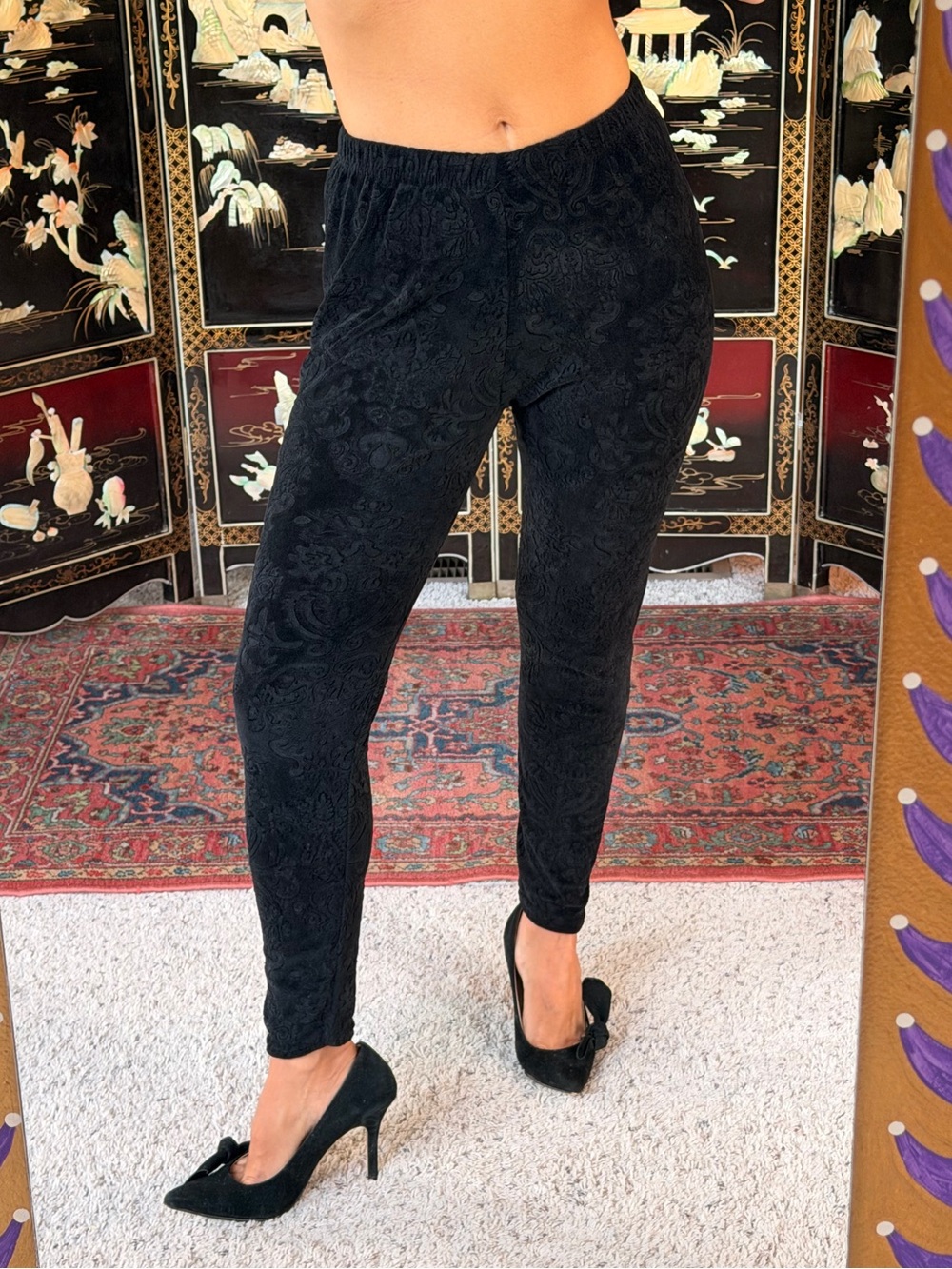 90s Velvet damask textured leggings
